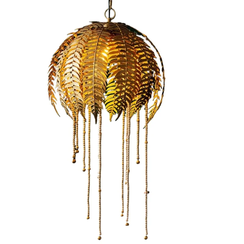 

American light luxury retro palm leaf wrought iron chandelier B & B villa decoration living room chandelier lighting wholesale