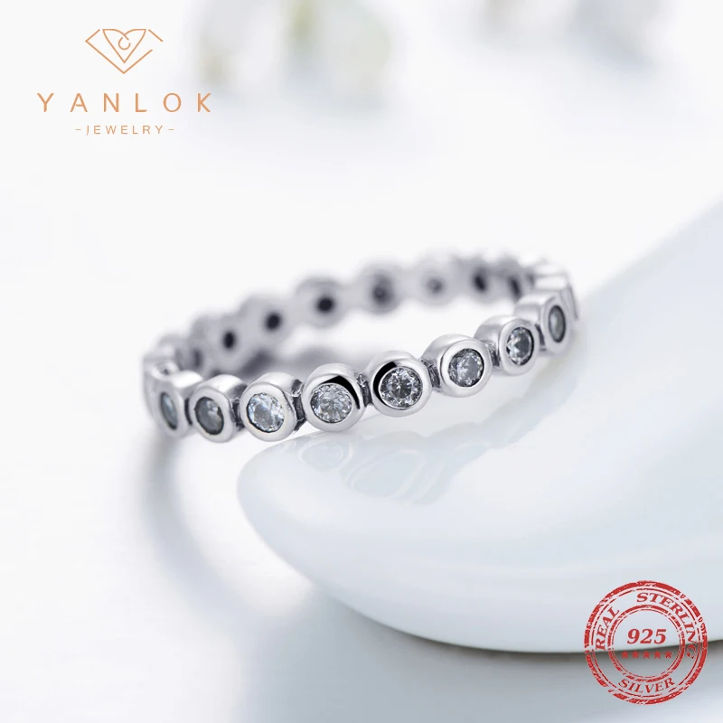 YANLOK Quality Luxury Original Real Solid 925 Sterling Silver CZ Finger Ring Authentic Silver Jewelry For Women Anniversary Gift