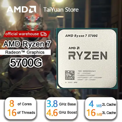 AMD R7 5700G CPU Ryzen 7 5700G 3.8GHz Eight-Core 16-Thread 65W L3=16M 100-000000263 Socket AM4 New but no fan