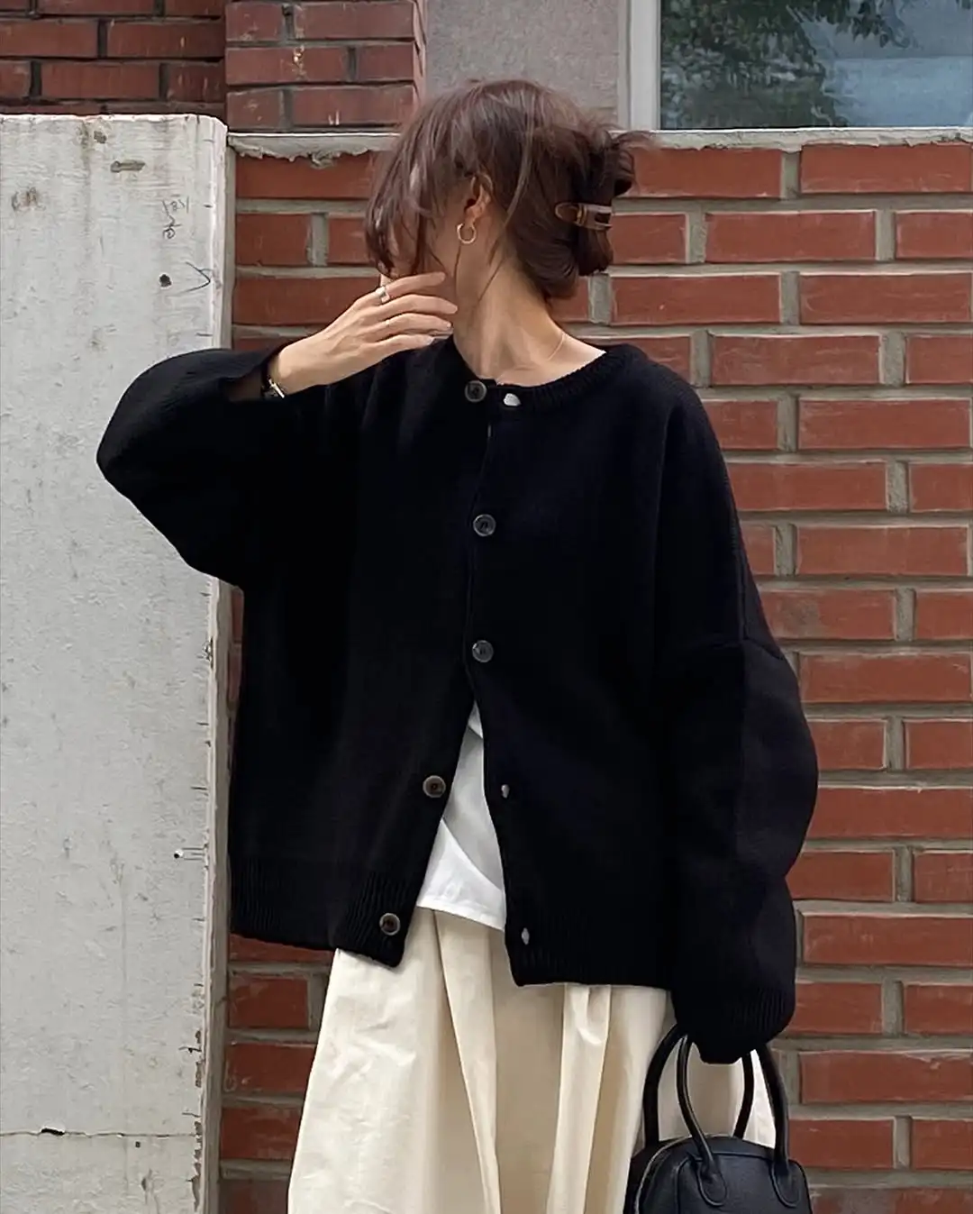 메리노 100% 울 여성 라운드 넥 버튼 가디건 루즈핏 가을 겨울 캐주얼 패션 니트 캐시미어 스웨터