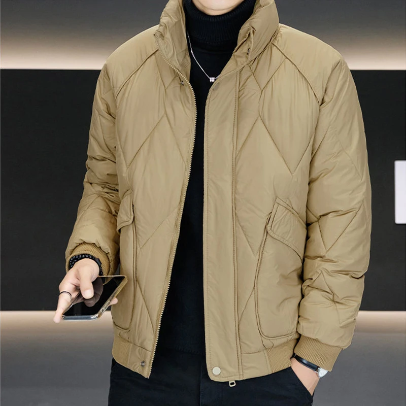 

Модные мужские теплые куртки на хлопковой подкладке, осень-зима 2025, однотонные ветрозащитные утепленные пальто, верхняя одежда, свободный верх, парка, одежда