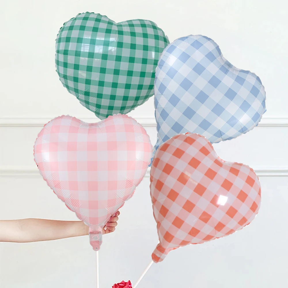 

5/10pcs 18inch Plaid Love Foil Balloon Pink Blue Green Square Heart Shape Balloons Valentine's Day Wedding Birthday Party Decor
