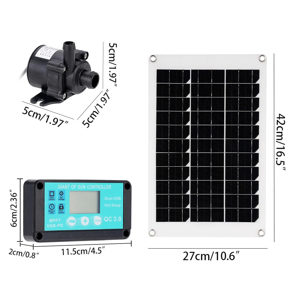 DC 12V 50W Brushless Solar Water Pump Panel Kit Solar Controller  Ultra-quiet Submersible Motor Garden Fountain Decor