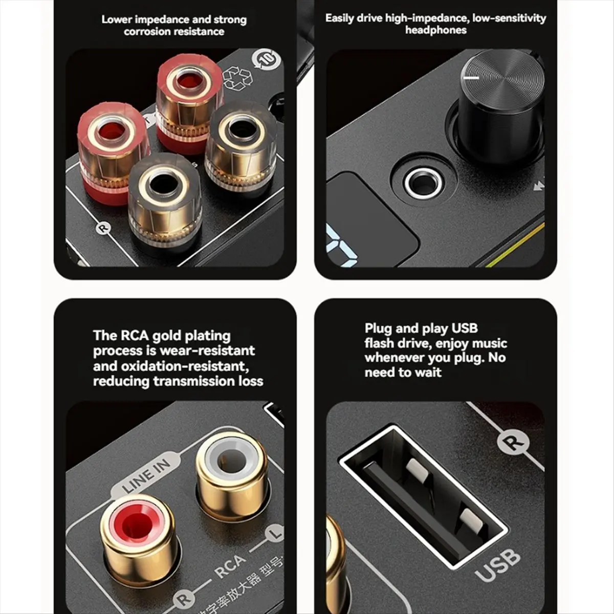 

(BAAY) Bluetooth 5.3 TPA3116D2 Усилитель мощности класса D 2.0, аудиоусилитель 2x100 Вт, 2 микрофона, USB-вход с пультом ДУ, вилка стандарта США