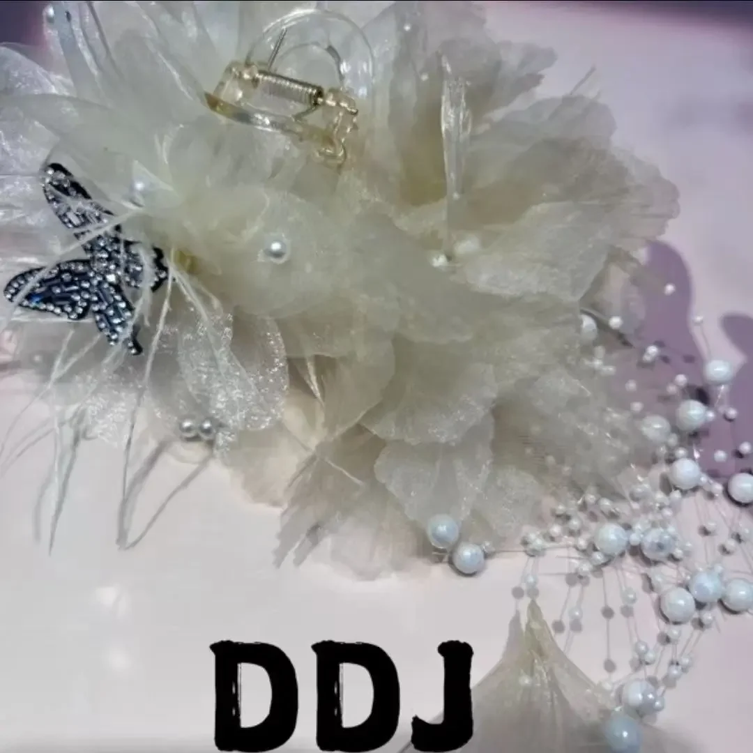 Women Fench Style Fashion Temperament Flower Beads Butterfly Tassel  Fluffy Hair Clip Female Party Hair Claw Accessories - Image 6