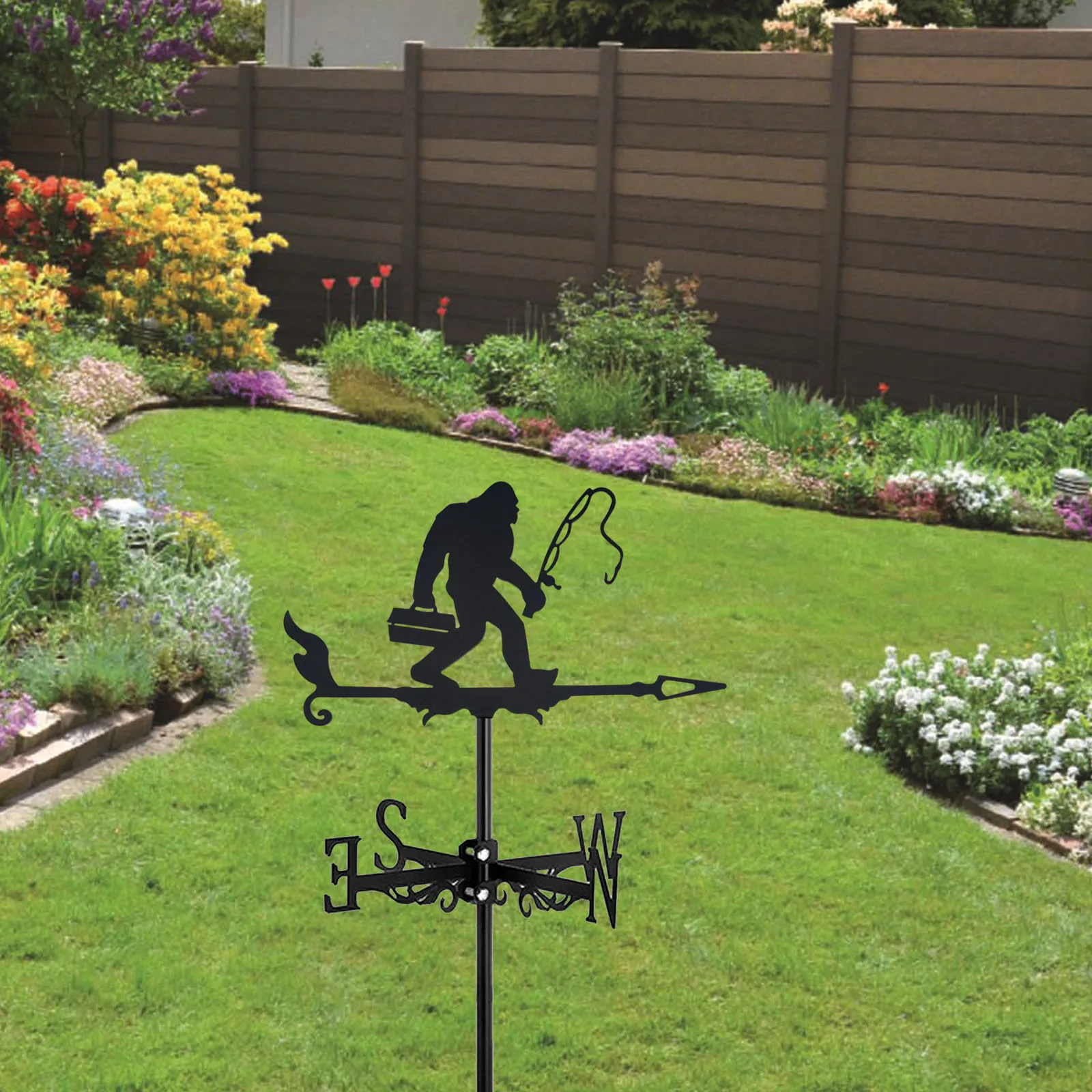 1 Pc Angler Weathervane Silhouette Art Black Metal Wind Vanes Outdoors Decorations Garden For Roof Yard Building