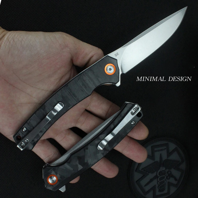 New D2 Folding Knife Outdoor Knife Carbon Fiber Handle Portable Camping Folding Knife Defensive Gift Perfect