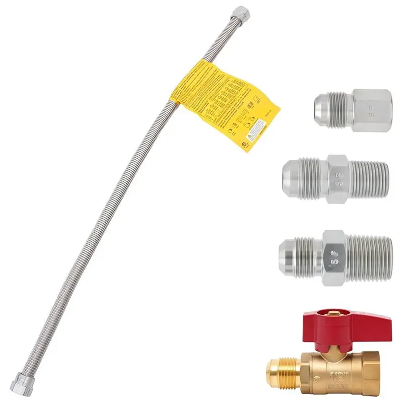 

AB34-22" Stainless Steel Flexible Gas Line 1/2" Flare With Brass Ball Control Valve With Coupling,For Wall Heater,Fireplace