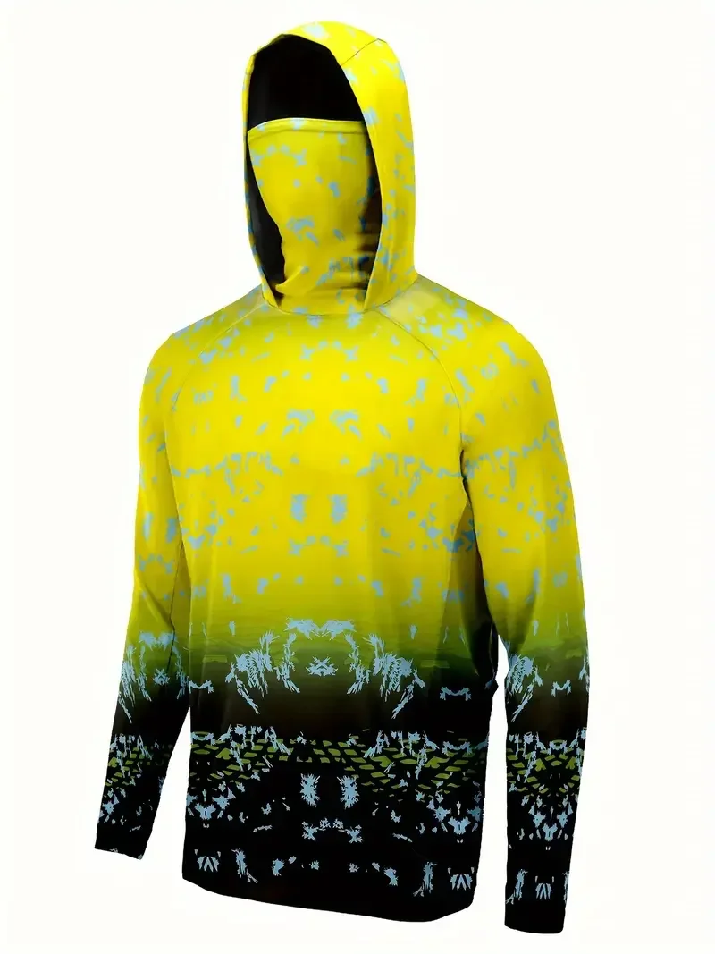 Fishing Shirt Hooded Men Fishing Clothes Outdoor Summer Mask Hoodie Sun Uv Protection Performance Jersey