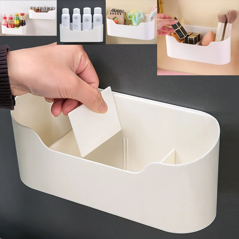 Self Adhesive Bathroom Storage Box Wall Mounted Kitchen Basket Rack for Door Fridge Organizer Letter Holder Storage Basket