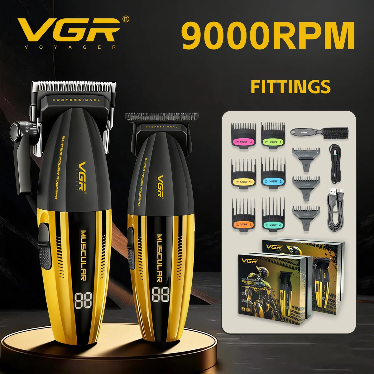 VGR Haartrimmer Professionell Haarschneidemaschine Elektrisch Haarschneider Kabellos Barbier 9000 U/min Trimmer für Männer V-285C V-285T