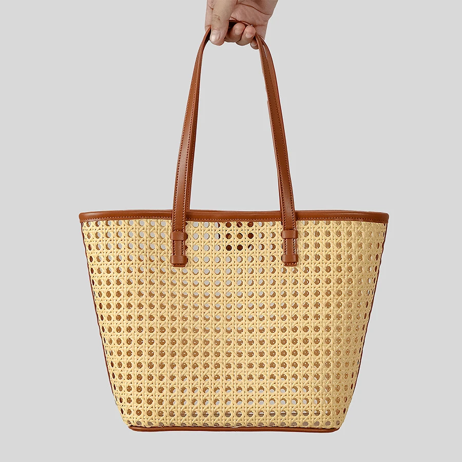 

Fashion Hollow Buckets Bag Faux Rattan Woven Women Shoulder Bags Casual Summer Beach Handbags Large Capacity Tote Bali Purse2025