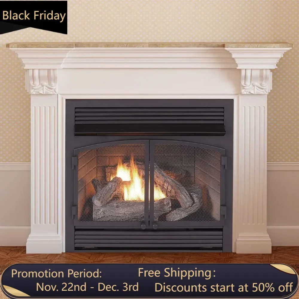 Dual Fuel Ventless Gas Fireplace Insert, Remote Control, 6 Fire Logs, Use with Natural Gas or Liquid Propane