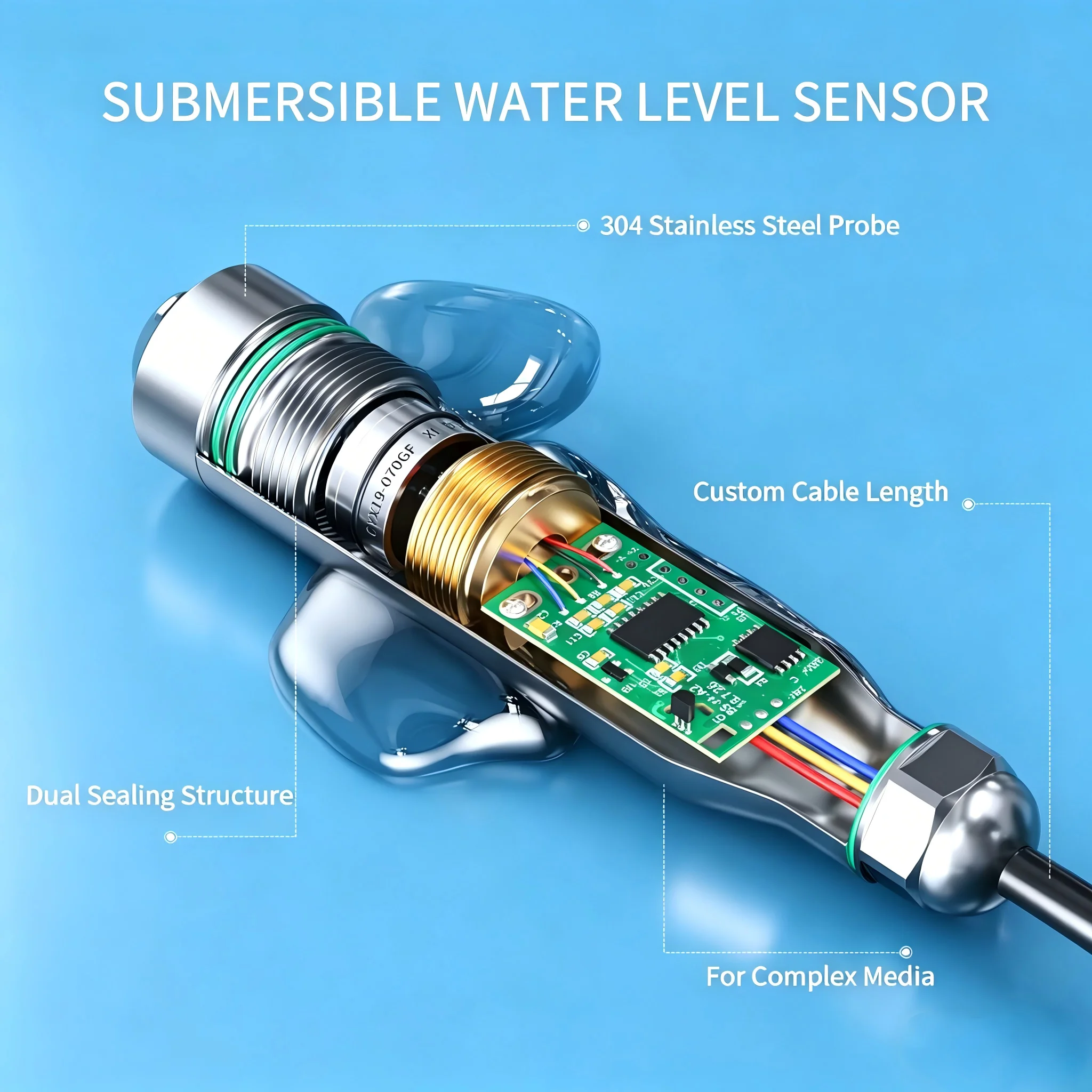 

Датчик уровня воды 4-20 мА 0-3.3В, 0-5М 10М, RS485, преобразователь уровня воды, SS304, IP68