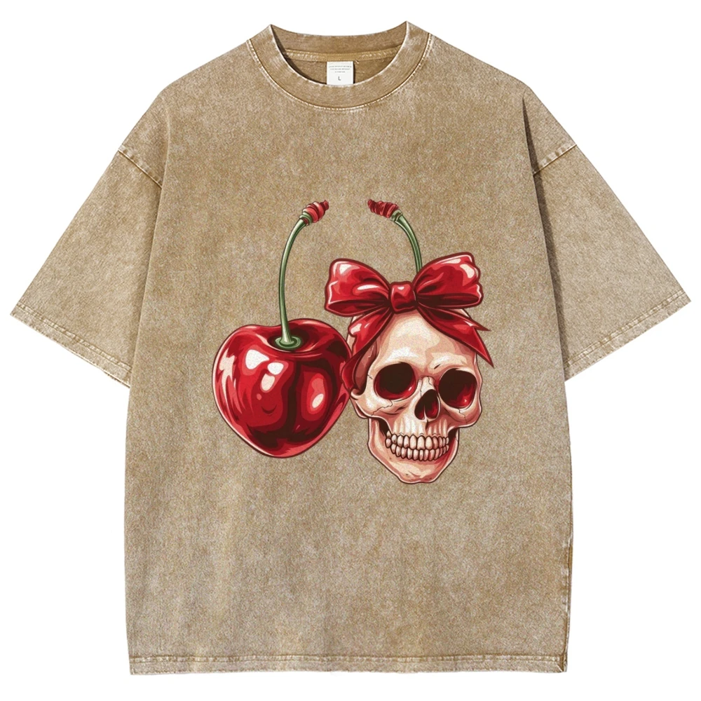 

Women's T-shirt Unique Skull & Cherry Tee Halloween Festival Shirts Unisex y2k Clothes Trendy Graphic Top Tees Artistic Outfits