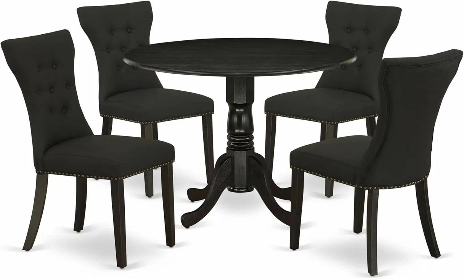 East West Furniture Dlga5-Abk-24 5 Piece Kitchen Table & Chairs Set Includes A Round Dining Room Table With Dropleaf And 4