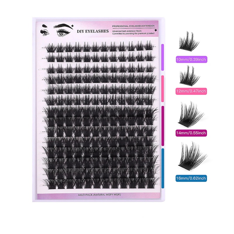 Extensiones de pestañas profesionales DIY, 168 grupos, naturales, delgados, largos, rizados, fibras de pestañas avanzadas para maquillaje de ojos