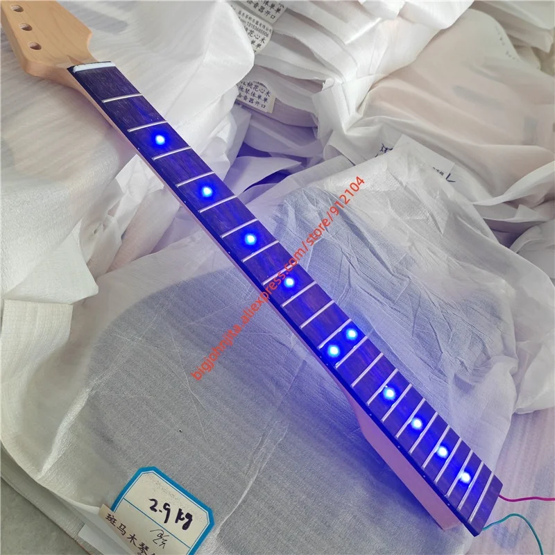 1PCS 6 Strings Electric Guitar Neck,22 Frets Rosewood Fretboard with Blue LED Light  Diy Guitar neck replacement  BJ871