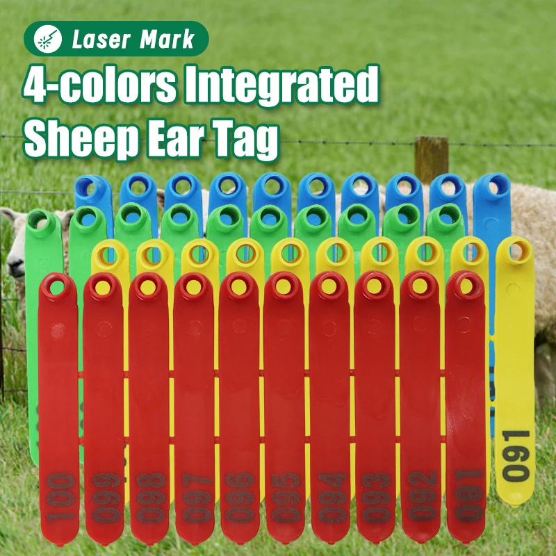 100個入り 家畜用 ヤギ プラスチック製 耳標プライヤー 犬 ウサギ 羊 耳標 識別カード 文字入り レーザーマーク 001-100