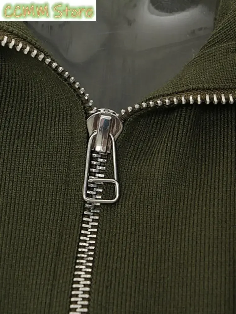 Loose Fit Army Green Big Pocket Casual Jacket New Lapel Long Sleeve Women Coat Fashion Tide Spring Autumn