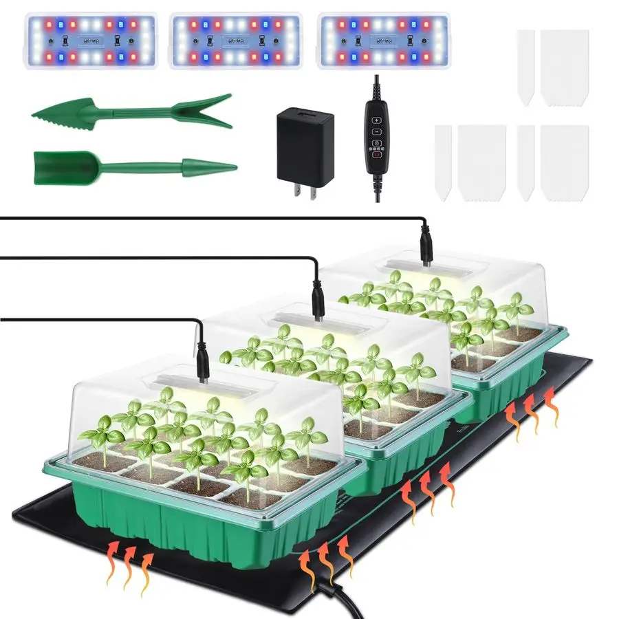 

Seed Starter Trays with Heat Mat, Seed Starter Kit with Grow Lights, 36 Large Cells Seed Germination Kit with Adjustable Humidit