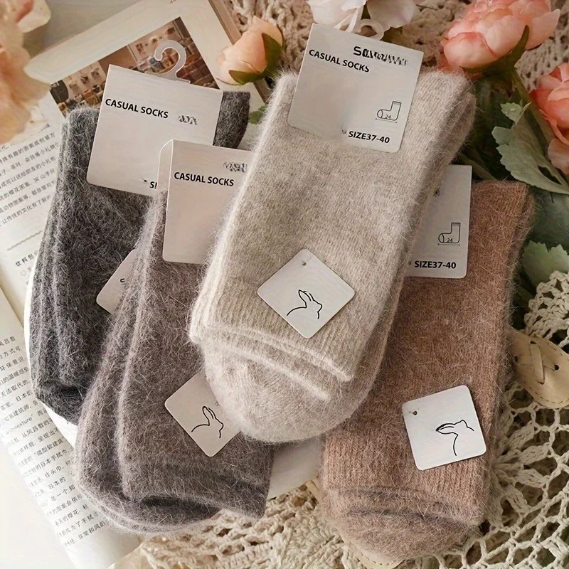 

3-пары женских утолщенных термоносков до середины икры, зимние однотонные мягкие и удобные носки до середины икры.