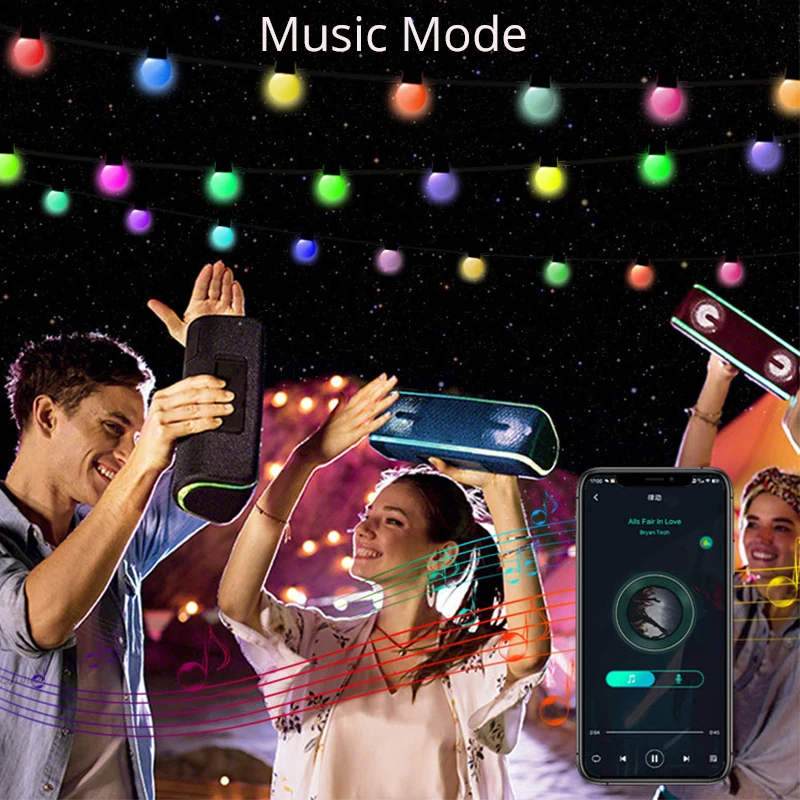 Smart LED String Lights Outdoor Waterproof RGBW G40 Globe 50 Bulbs Patio Lights App Remote Control LED Lights For Christmas