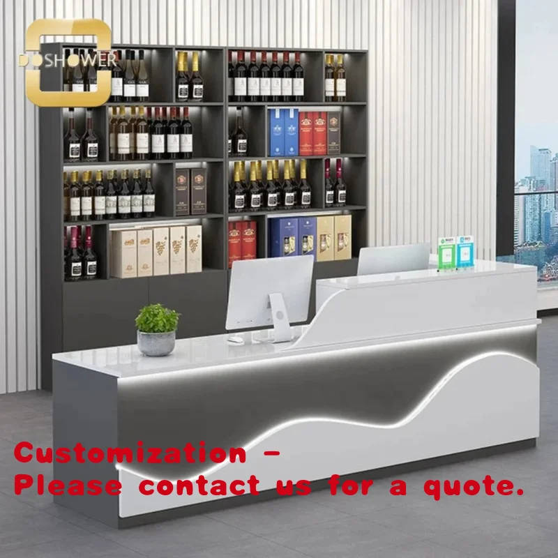 

Customize.Modern Style White Reception Counter Office Desk square with Color and Size Customized LED Lighting Spa Nail Salon