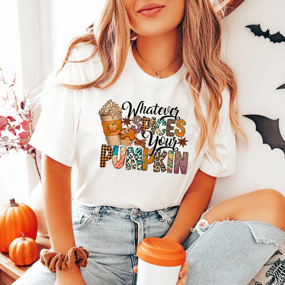 Whatever Spices Your Pumpkin Fall Shirt Women Short Sleeve Thanksgiving Pumpkin Spice Shirts Graphic Tees Clothes