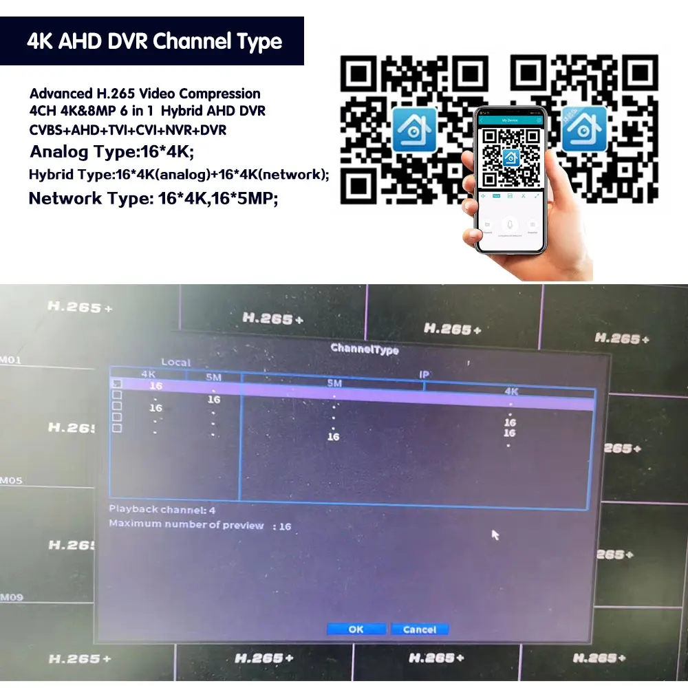 Imagem -04 - Ahd Dvr Video Recorder para Câmera ip Xmeye Detecção de Rosto Dvr Híbrido Gravador de Vídeo Vigilância Nvr 8mp H.265 16ch 4k