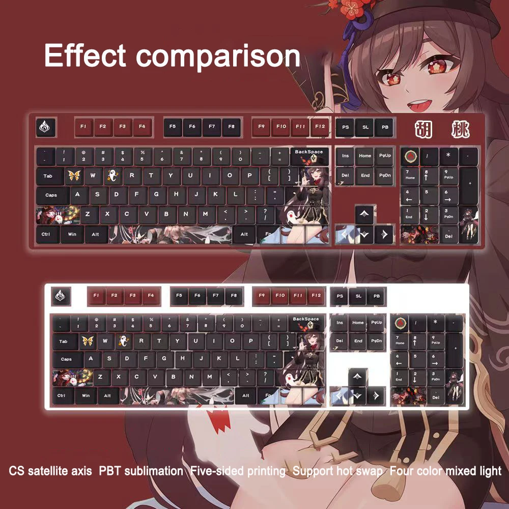 Imagem -03 - Genshin Impact-tema Teclado Mecânico Keycaps Plástico Pbt Fundo Branco Jogos Faça Você Mesmo Dye-sublimation 104 Chaves