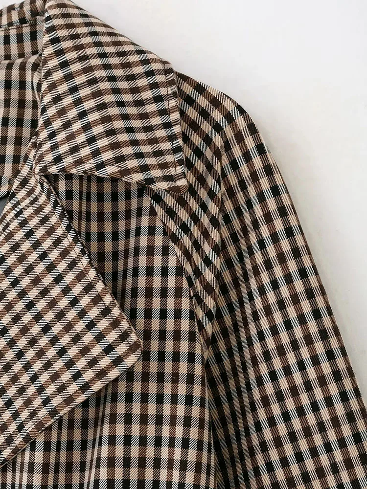Women Vintage Classic Plaid Trench Women Elegant Waist Drawstring Jacket 2026 Fall Trendy Commute Casual Lady Co