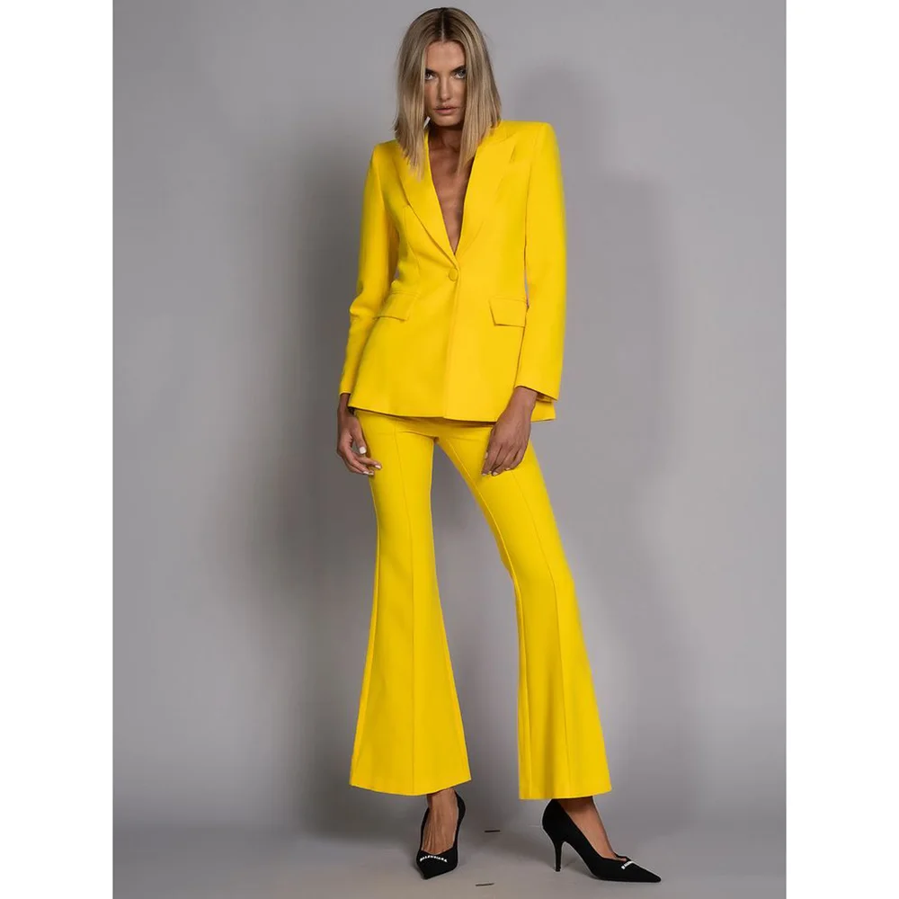 

Yellow One Button Elegant Women Suits Slim Fit Custom Regular Length Fashion Full Set Office Lady Outfits 2 Piece Blazer Jacket