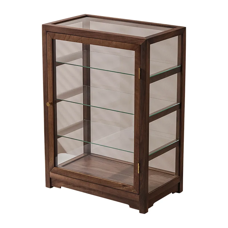 Glass display cabinet Floor-to-ceiling integrated walnut storage cabinet Locker