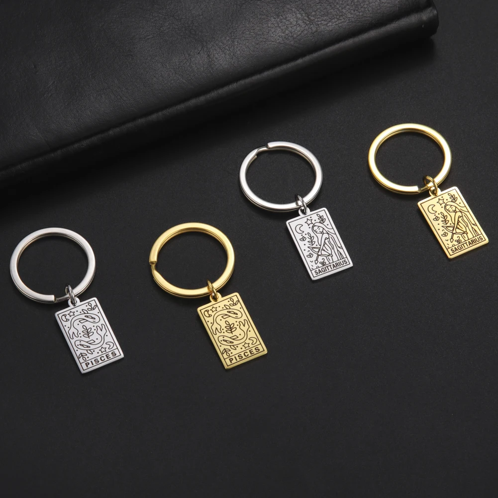 Cazador 2024 Zodiac Keychain for Women Men Stainless Steel 12 Constellation Leo Gemini Aries Scorpio Virgo Keyring Jewelry Gift