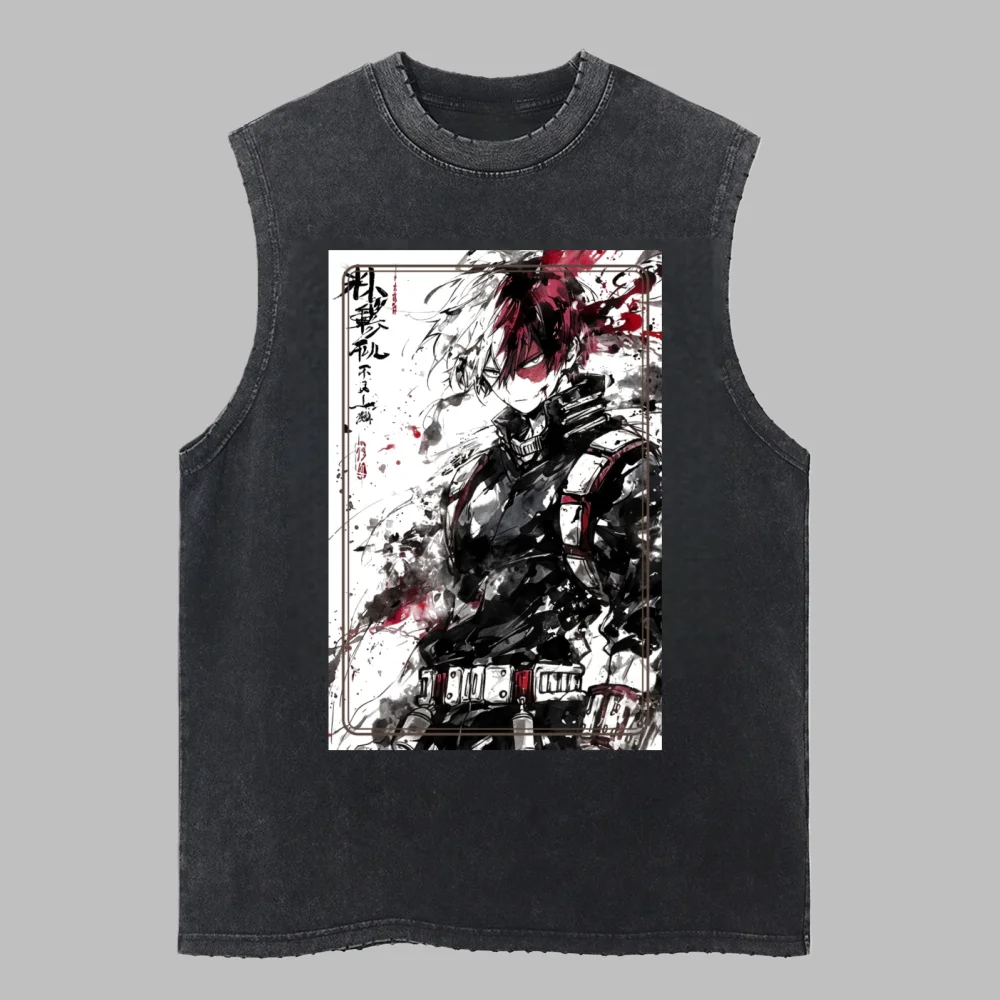 僕のヒーローアカデミア メンズ レトロ 100% コットン ウォッシュド ベスト ジム タンクトップ アニメ 日本 メンズ Y2K エクササイズ ノースリーブ ストリートウェア シングル