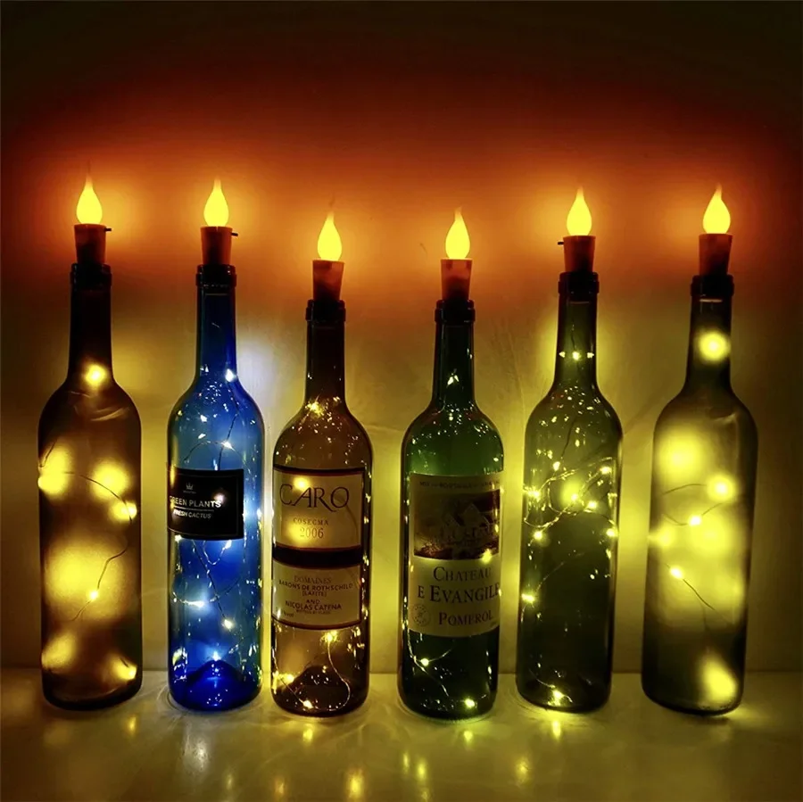 Imagem -02 - Flickering Flame Candles Garrafa de Vinho Light Faça Você Mesmo Cork Shape Fairy Light Festa de Casamento Holiday Garland Decor 2m 20 Leds 10 Pcs