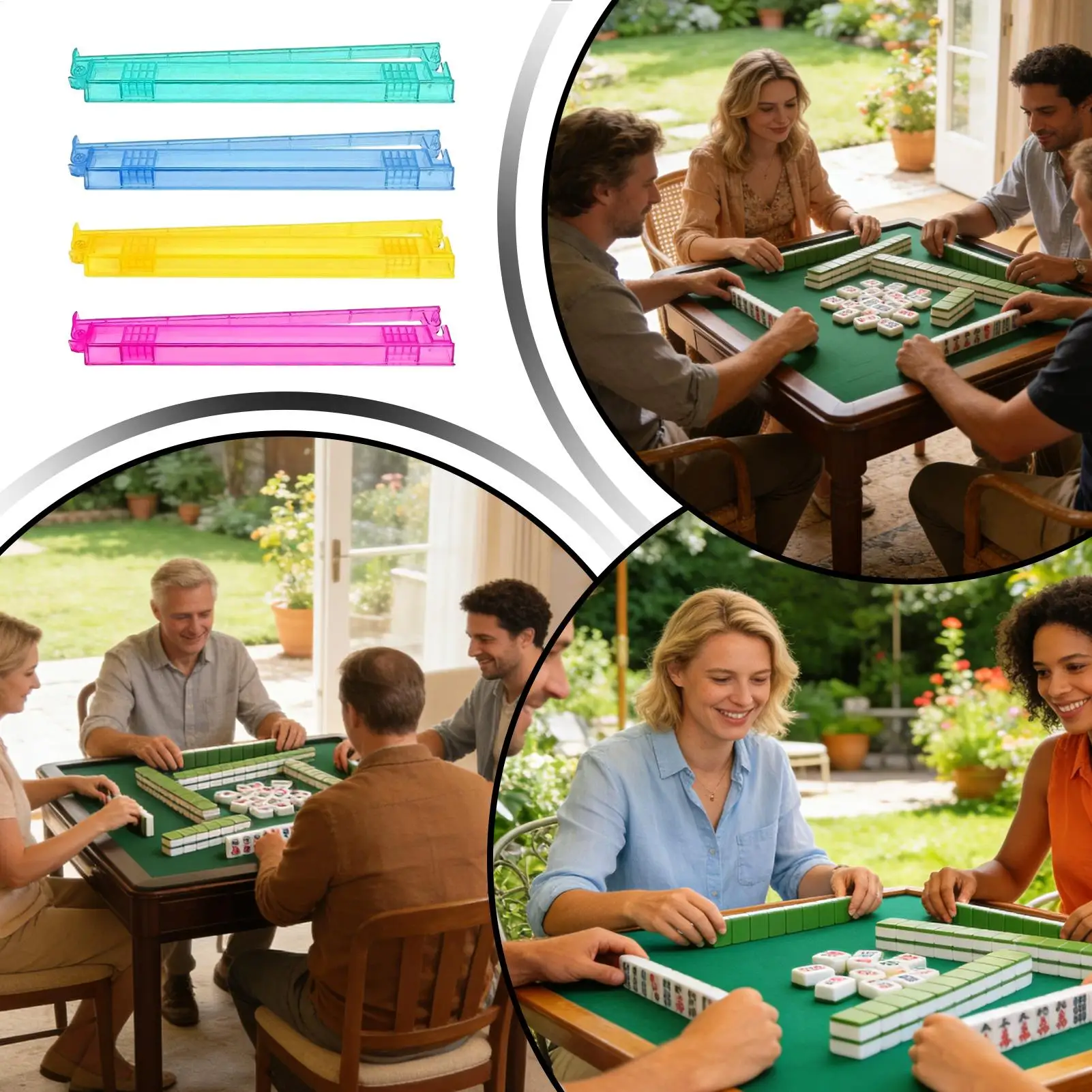 

Держатель для плиток маджонга с толкателем, нескользящий лоток, набор из 4 предметов, аксессуары для американского маджонга для игроков, взрослых, начинающих, для дома, путешествий, на каждый день