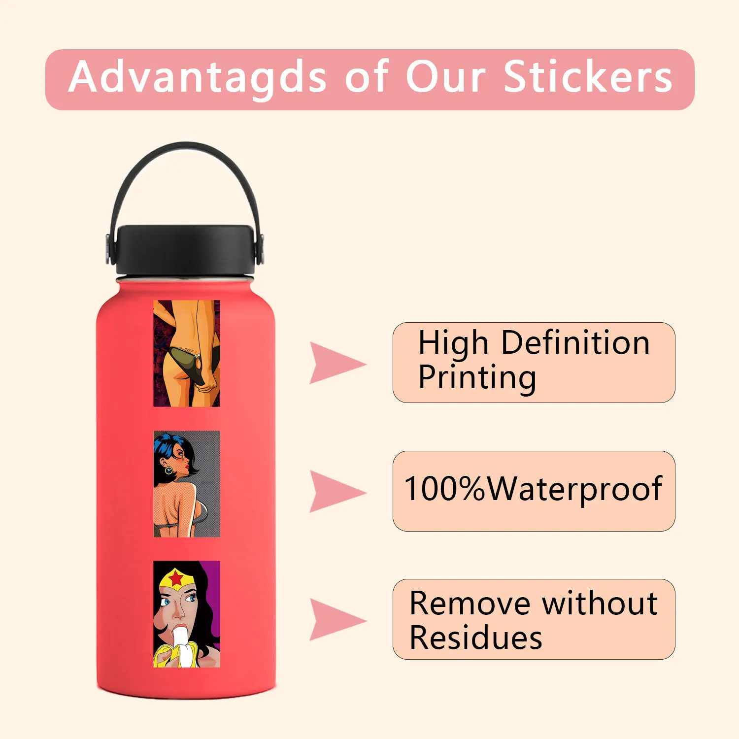 50Pcs Sexy Women Girls Stickers Cool for Guitar Luggage Phone Handbook Diary Motorcycle Car Cartoon Graffiti Sticker Gift