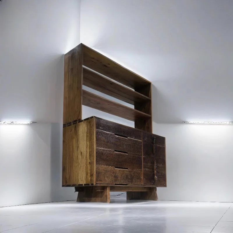 Bucket cabinet wabi sandy wind solid wood storage cabinet original design coffee counter cabinet household simple storage