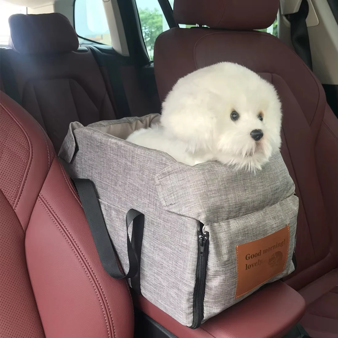 

Портативное автокресло-переноска для собак и кошек Pet Products Console Booster, автокресло для центрального подлокотника автомобиля с ремнем безопасности