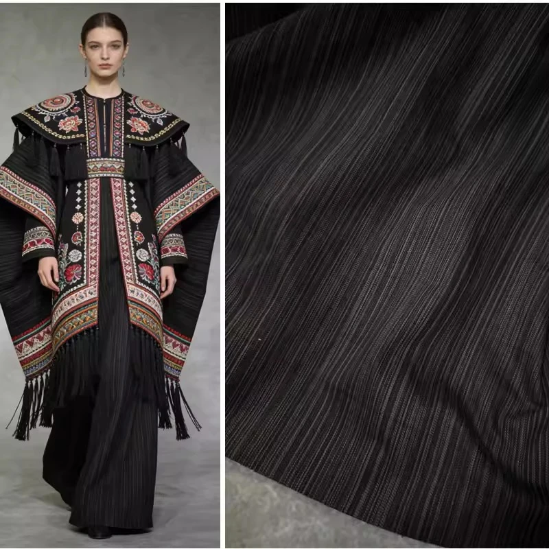 

Black Spring Autumn Slub Jacquard Fabric for Stage Film Television Clothing Design Fashion Coat Pants Diy Sewing Cloth By Meter