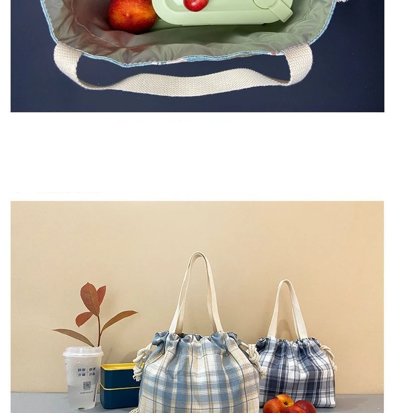 Karierte Handtasche mit Kordelzug, wasserdicht, ölbeständig, Lunchtasche, tragbare Kosmetik-Aufbewahrungstasche, modische Tragetasche – Detail 9