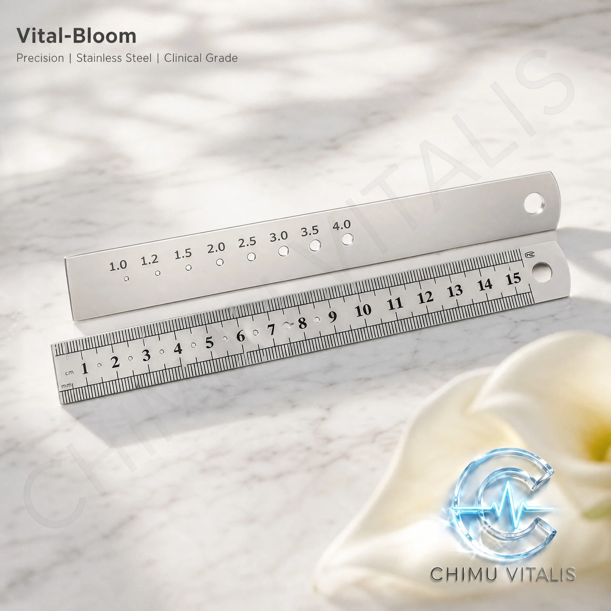 【CHIMU VITALIS】 Stainless Steel Graduated Measuring Ruler for Wire Diameter and Length Measurement