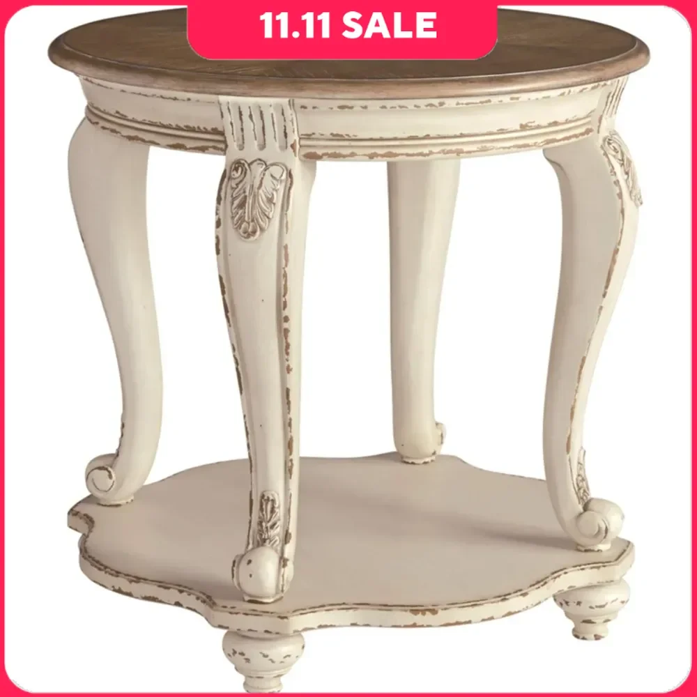 

Café Tables Realyn French Country Two Tone Round End Table, Chipped White Café Tables