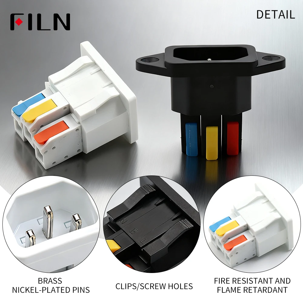 IEC320 C14 3 Pin AC Power Socket Connector 10A250V with Non Solder Crimping Terminal, Quick Wire Connection DIY Power Cable Plug