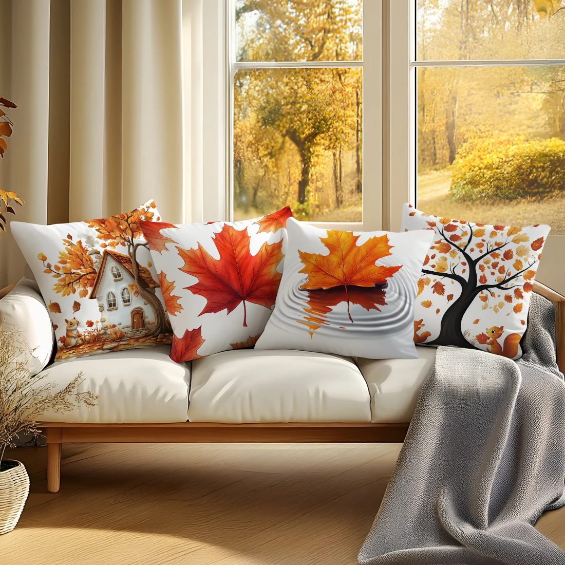 

Autumn Maple Squirrel Pillowcase Printed Polyester 45x45cm Throw Pillowcover Decorative Sofa Cushion Pillowslip Home Decor