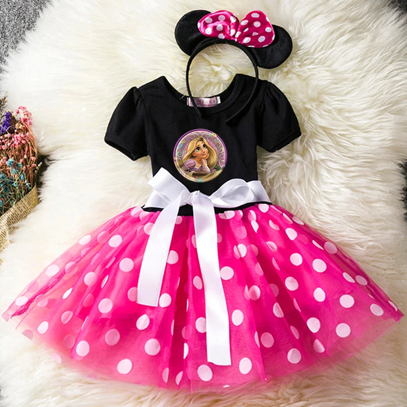 

Tangled Rapunzel Princess Cartoon Kids Short Sleeve Polka Dot Princess Dress Party Baby Girls Clothes Cosplay Costumes 1-6Y