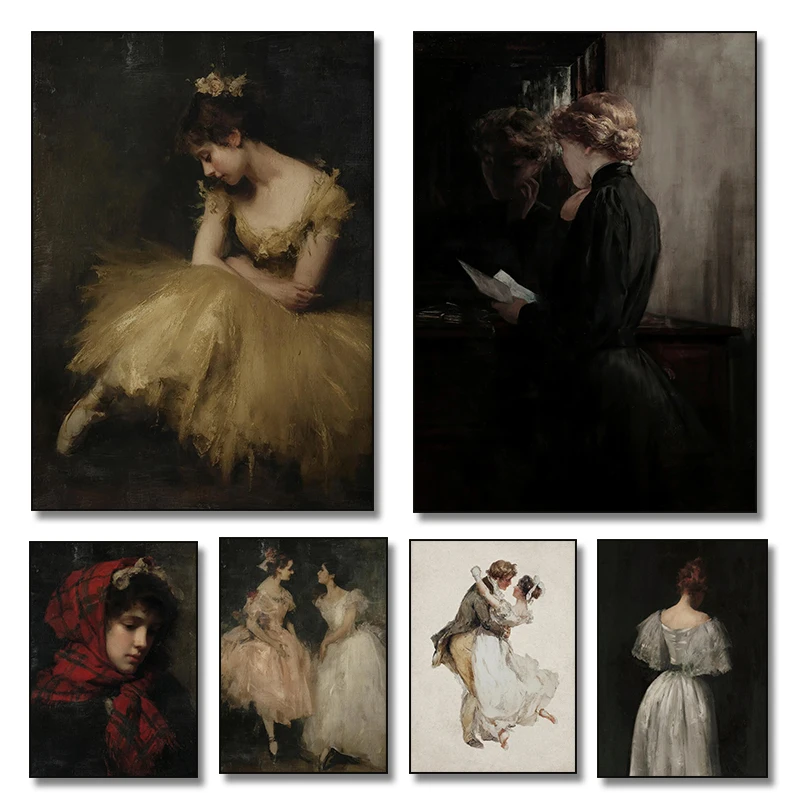 1pc frameless canvas painting Ballerina Classical Dancer Portrait Poster Wall Art Vintage Ballet Canvas Painting Artwork Prin