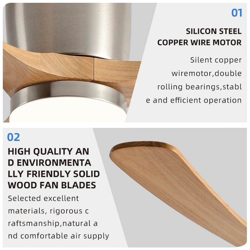 QINIWAKE 36/42/48/52/56 Inch Inverter Ceiling Fan with 3 Blades 3‑Color LED Multi Speed Indoor for Living Room Bedroom
